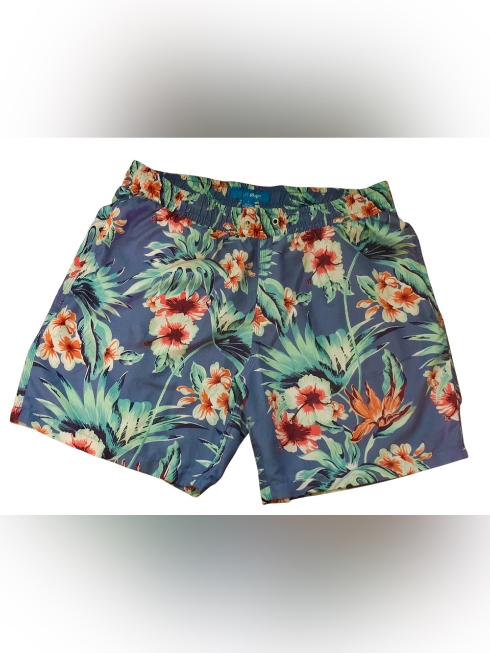 Men's Floral Swim Trunks in Navy with Mint and Coral Accents